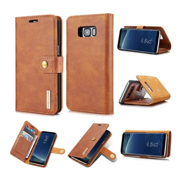 DG.MING Samsung Galaxy S8 etui laget av plastikk og split lær - Brunt Brown