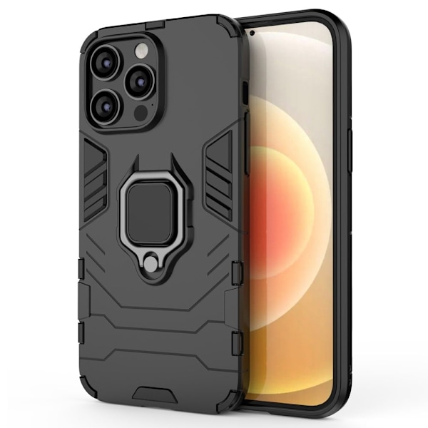 iPhone 14 Pro Max 6,7 tommer Drop Resistant Soft Flexible og Hard Bumpresistent Hybrid Case stødsikkert Phone Cover med Ring Kickstand - Sort Black