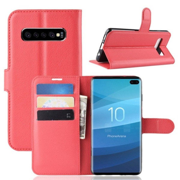 Samsung Galaxy S10 Plus litsi nahkainen flip Suojakotelo - Punainen Red