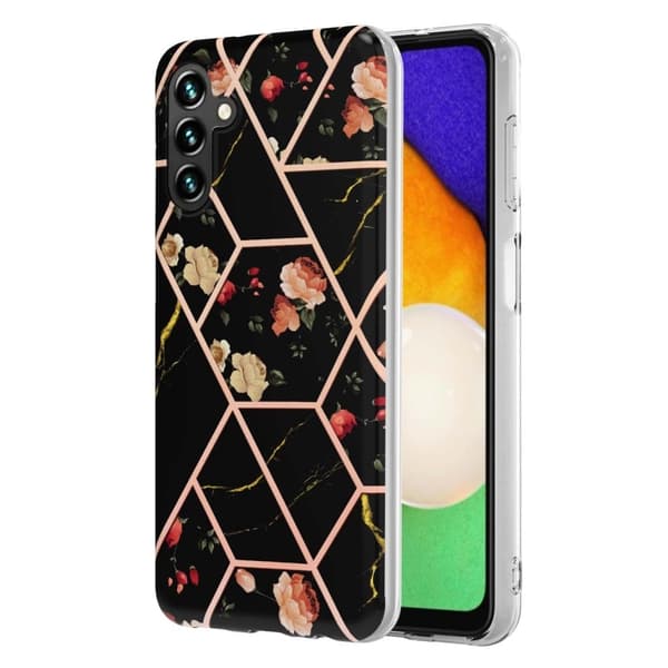 Marble Samsung Galaxy A14 Etui - Svarte Blomster Black