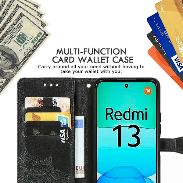 Mandala Xiaomi Redmi 13 læderetui - Sort Black