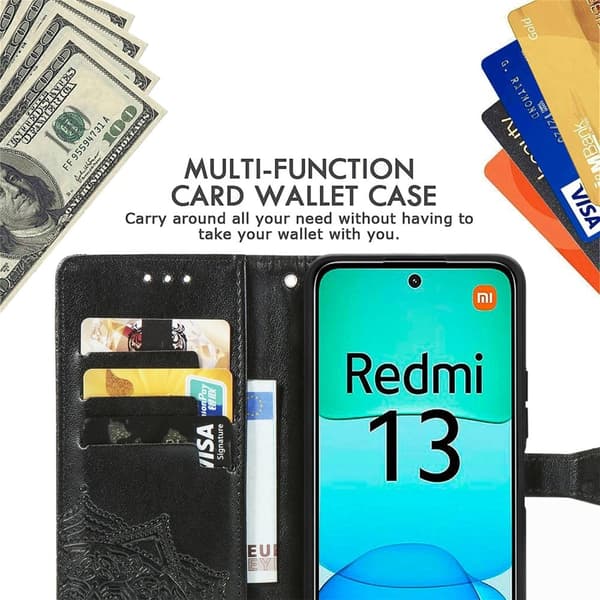 Mandala Xiaomi Redmi 13 nahkakotelo - Musta Black