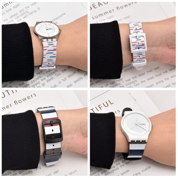 19mm Universal stripe printet silikone urrem - Farverige Linjer Multicolor