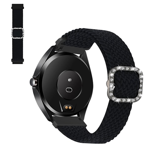 22mm Universal nylon + strassi solki kellon hihna - Musta Black