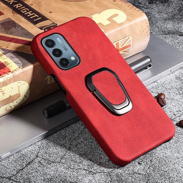 Stötsäkert läderfodral med oval kickstand för OnePlus Nord N200 5G - Röd Röd