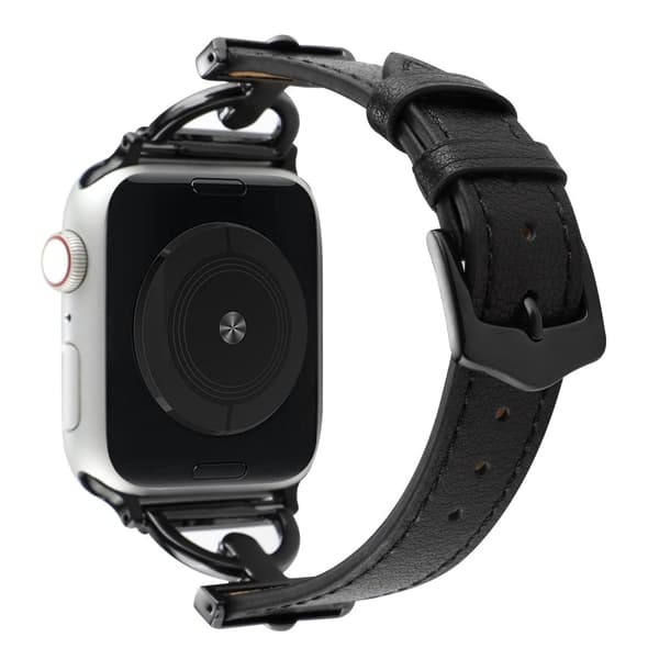 Apple Watch Series 8 (45 mm) / Watch Ultra D-formet ægte læderrem - Sort Black
