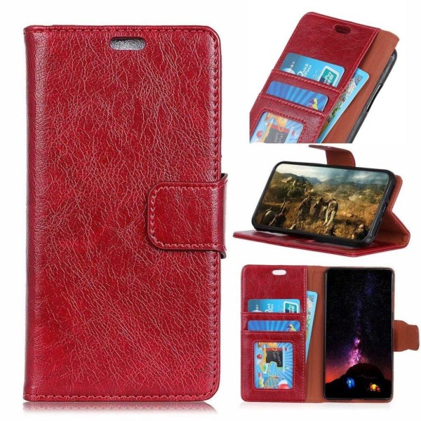 Huawei Honor 10 Lite plånboks mobilfodral av koskinn med magnet Röd