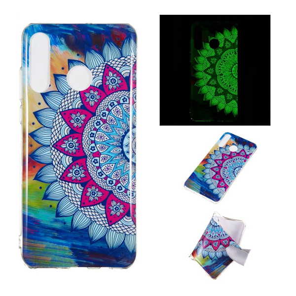 Huawei P30 Lite lysende nat etui - Blomster Mønster Multicolor