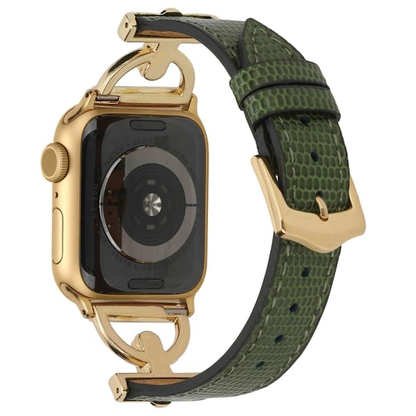 Apple Watch (45mm) kuvioitu PU-nahkakellon hihna - Vihreä / Kulta Gold