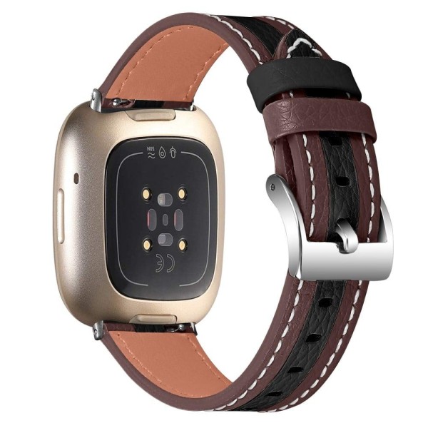 Fitbit Sense / Versa 3 splejsning design koskind læder urrem - Brun / Sort Brown