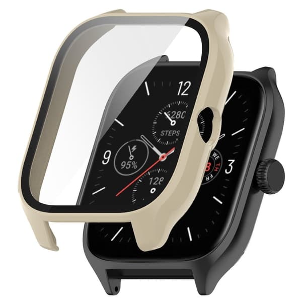 Amazfit GTS 4 cover with tempered glass screen protector - Ivory White Vit