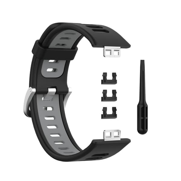Huawei Watch Fit silikone tofarvet urrem - Sort / Grå Silver grey