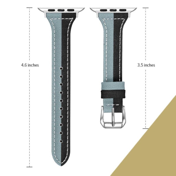 Apple Watch Series 5 44 mm klockarmband i äkta läder - Svart / Grå Silvergrå