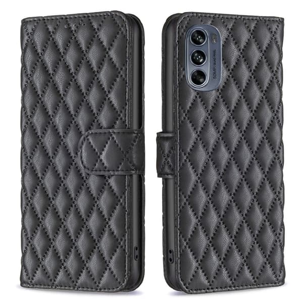 Rhombus mat Motorola Moto G62 5G flip etui - Sort Black