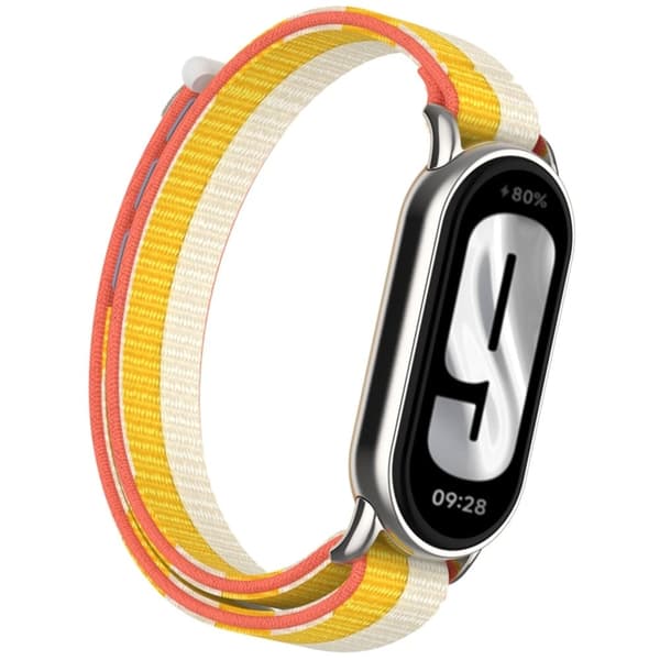 Xiaomi Mi Band 9 / Smart Band 8 Klockarmband Nylon Loop Justerbart handledsband - Vit + Gul Gul