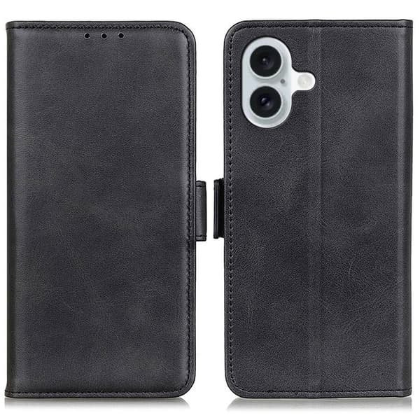 Hållbart konstläder iPhone 16 Plus fodral med plånbok - Svart Svart
