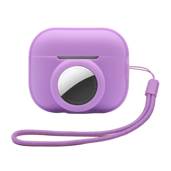 AirPods Pro 2 / AirTags silikonfodral med rem - Lila Lila
