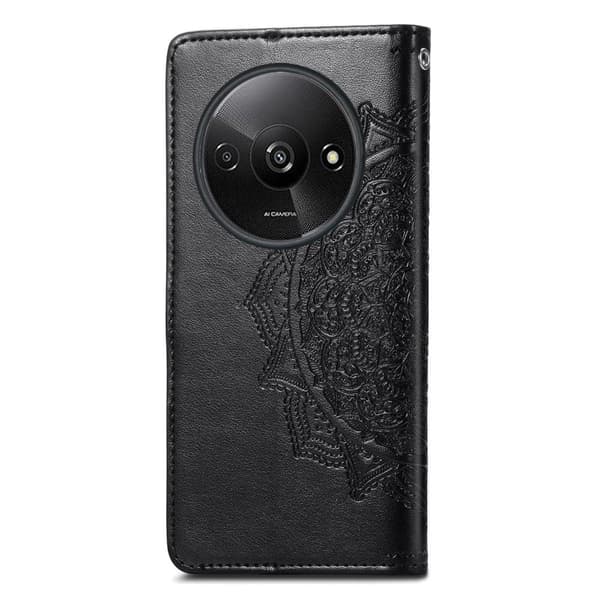 Mandala Xiaomi Redmi A3 / Xiaomi Poco C61 etui i lær - Svart Black