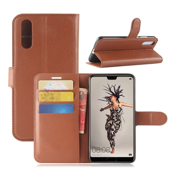 Huawei P20 Etui laget av kunstlær og silikon – Brun Brown