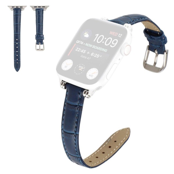Apple Watch 42mm - 44mm croc style genuine leather watch strap - Blå