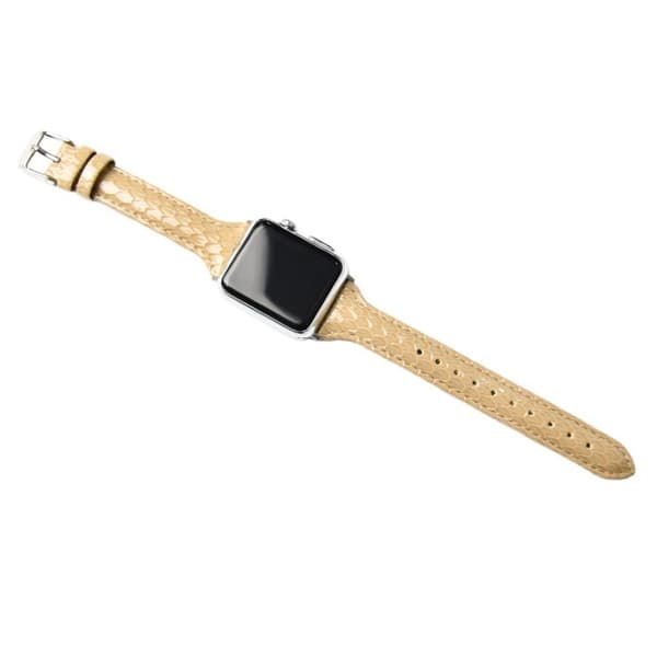 Apple Watch 40 mm klockarmband i läder med ormliknande skala - Khaki Brun