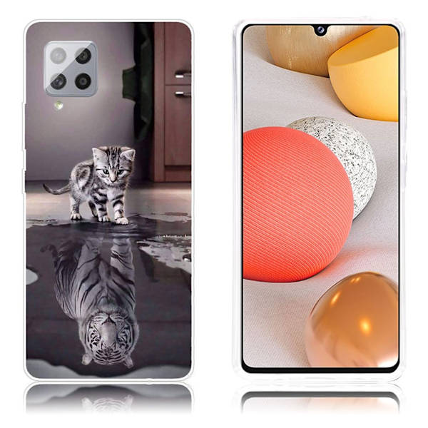 Deco Samsung Galaxy A42 5G Etui - Katt og Tiger Reflection Silver grey