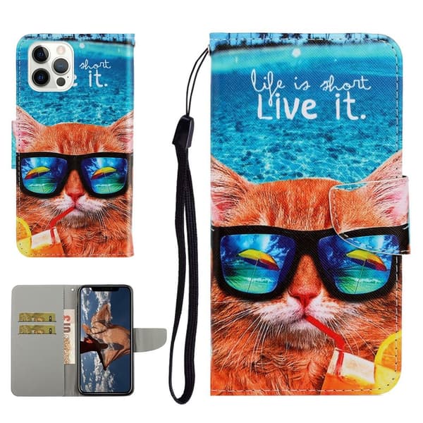 Wonderland iPhone 13 Pro Flippetui - Katt Iført Solbriller Multicolor