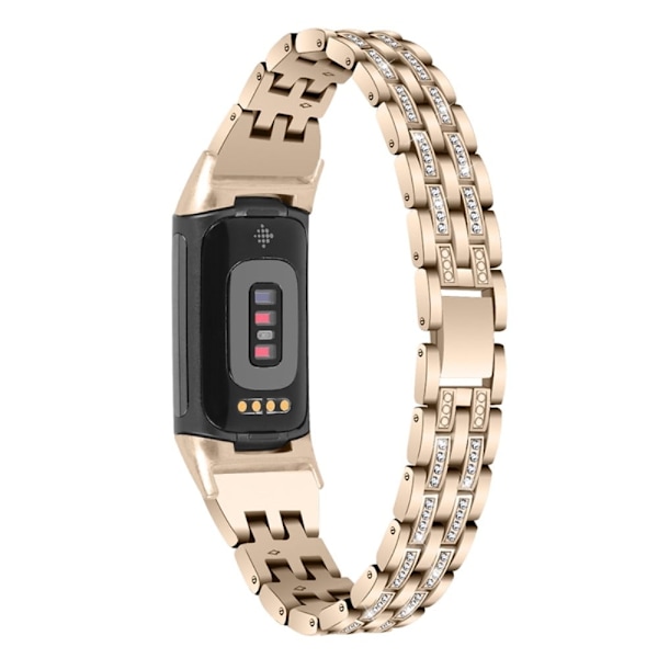 Fitbit Charge 5 klockarmband med två rader strass och glitter - Retro Guld Guld
