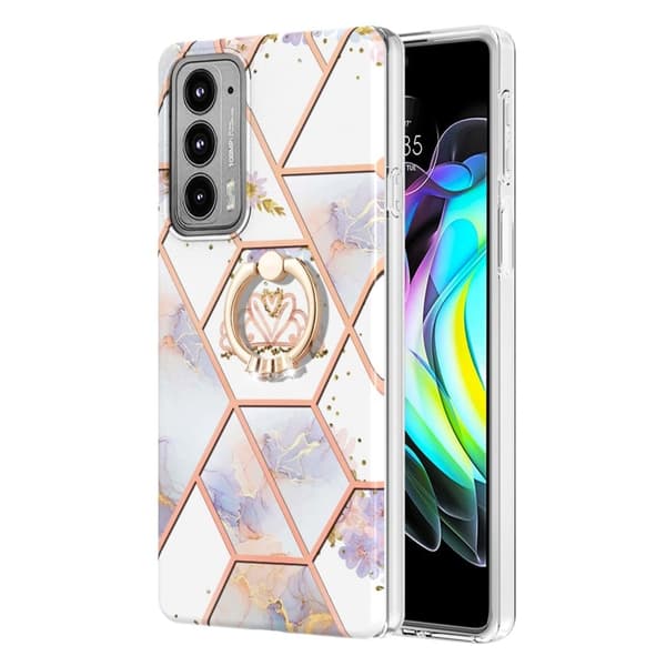 Marble Patterned Suojakuori With Ring Holder For Motorola Edge 20 - Kruunu Multicolor