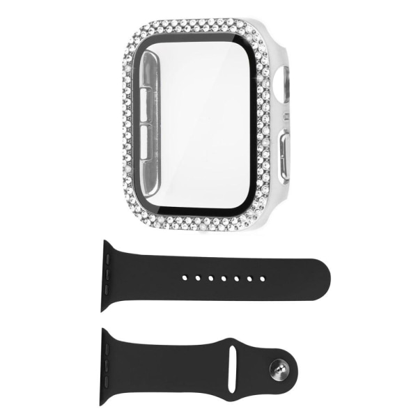 Apple Watch Series 8 (41mm) rhinestone décor cover with tempered Silvergrå