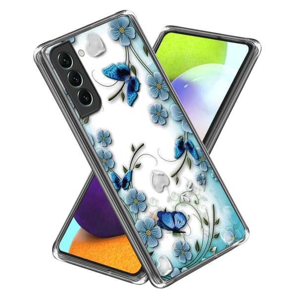 Deco Samsung Galaxy S24 Plus cover - Sommerfugl Og Blomst Blue