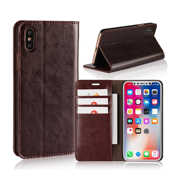 iPhone X Äkta läder fodral - Kaffe Brun