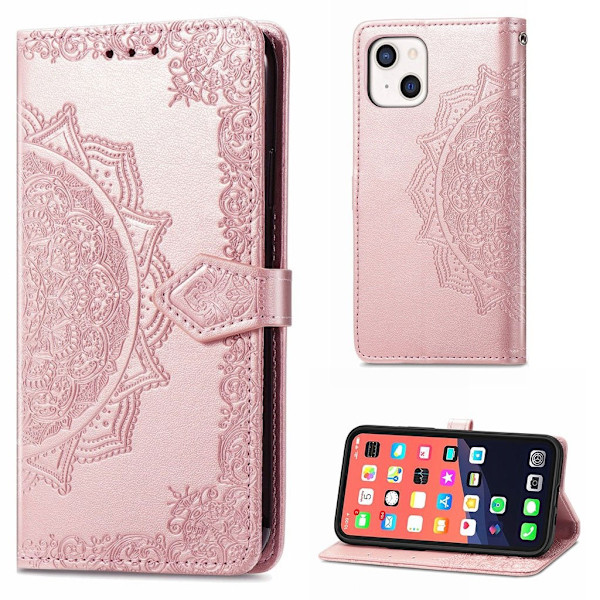 Mandala iPhone 13 Mini Läppäkotelo - Ruusukulta Pink