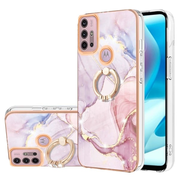 Marble Patterned Suojakuori With Ring Holder For Motorola Moto G20 / G30 / G10 - Rose Kulta Marble Haze Pink