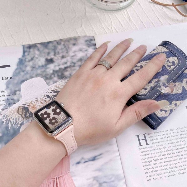 Apple Watch Series 8 (41mm) T-formet urrem i ægte læder - Lyserø Pink