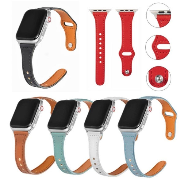 Apple Watch Series 6 / 5 44mm button snap genuine leather watch band - Red Röd