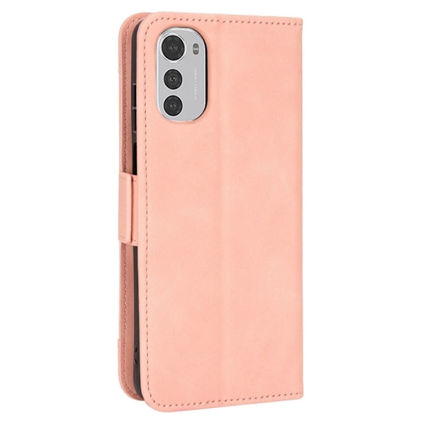 Stilfuldt Læder Etui med Pung til Motorola Moto E32 - Lyserød Pink