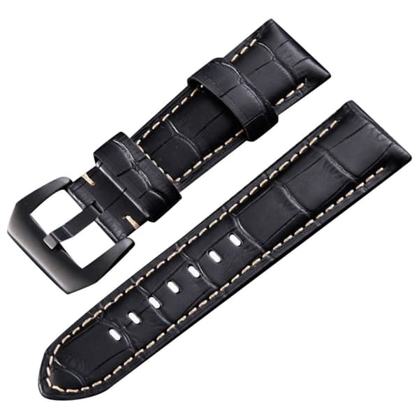 24mm Universal Aitoa nahkaa retro-tyylinen hihna - Musta Bambu / Musta Black