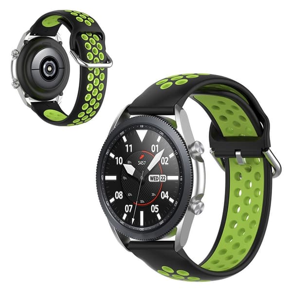 Samsung Galaxy Watch 3 (41mm) bi-farve silikone rem - sort / Fluorescent grøn Black