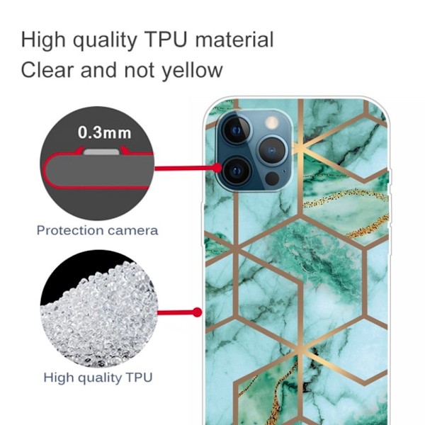 Marble iPhone 13 Pro Max Suojakotelo - Emerald Cube Pattern Green