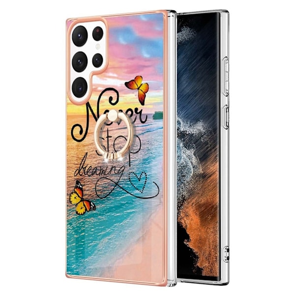Marble Patterned Suojakuori With Ring Holder For Samsung Galaxy S22 Ultra - Never Stop Dreaming Multicolor