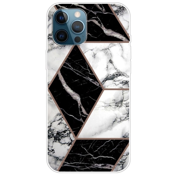 Marble design iPhone 14 Pro Max cover - Grå / Sort / Hvid White