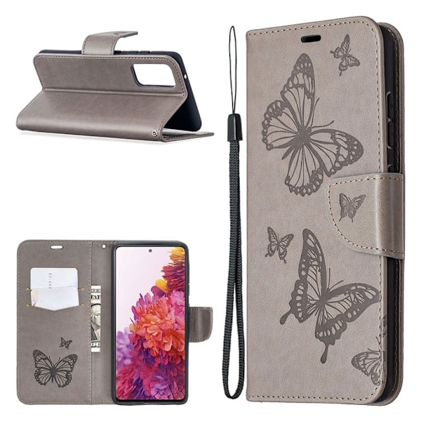 Butterfly läder Samsung Galaxy S20 FE 5G / Samsung Galaxy S20 FE fodral - Silver/Grå Silvergrå