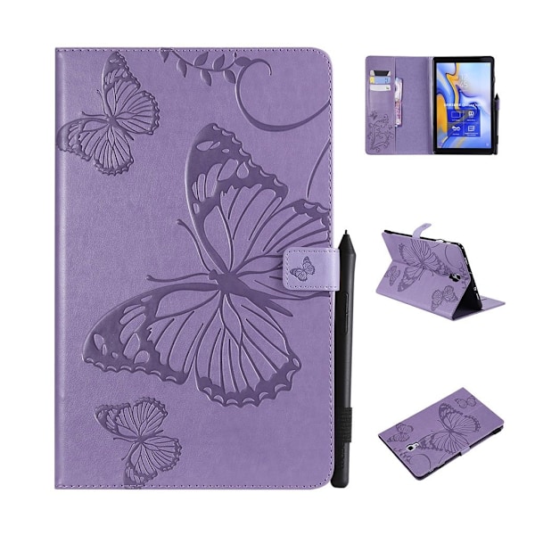 Samsung Galaxy Tab A 10.5 trykt sommerfugl læder flip etui - Lilla Purple