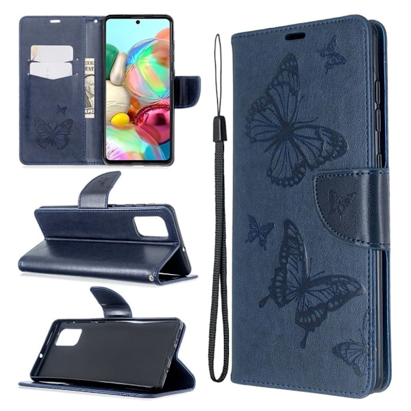 Butterfly läder Samsung Galaxy A71 fodral - Blå Blå