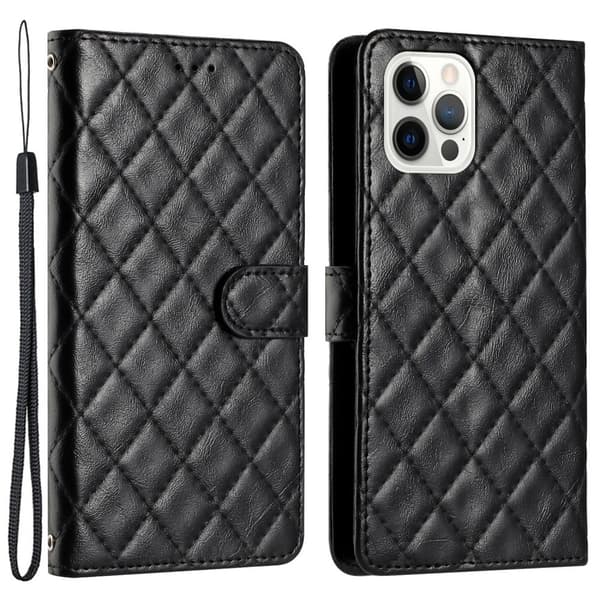 Funksjonelt rombe lommebokdeksel for iPhone 12 Pro Max - Svart Black