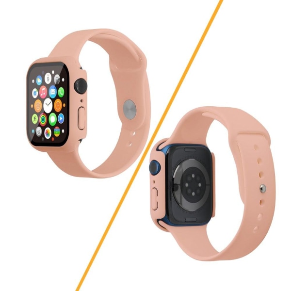 Apple Watch (45mm) silikoninen ranneke + suojus karkaistulla lasilla - Pinkki / Koko: S / M Pink