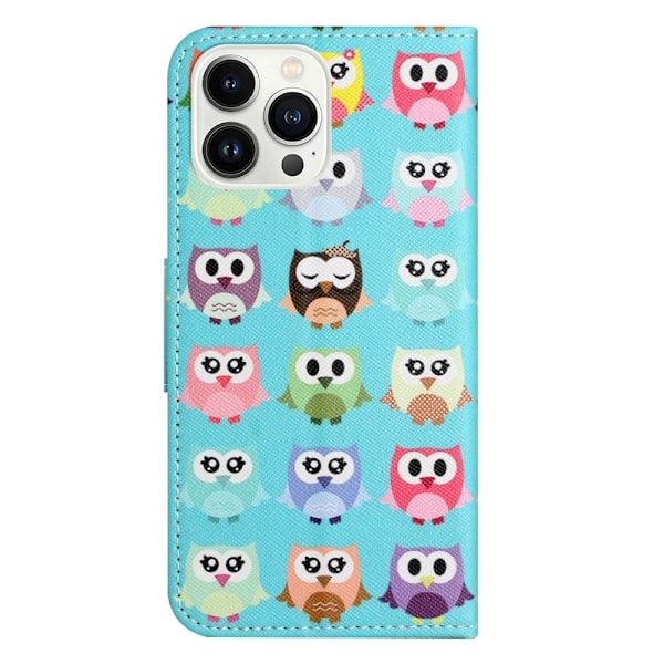Wonderland iPhone 14 Pro flip etui - Søde Ugler Multicolor