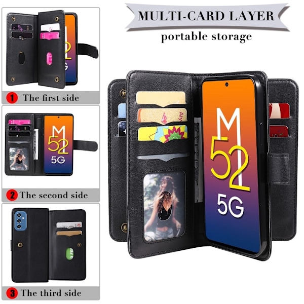 Samsung Galaxy M52 5G fodral med 10 fickor - Blå Blå