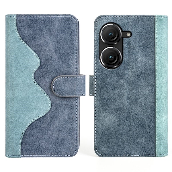 Tvåfärgat Asus Zenfone 9 fodral i läder - Blå Blå
